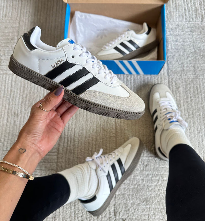 ADIDAS SAMBA DE COURO BRANCO PRETO